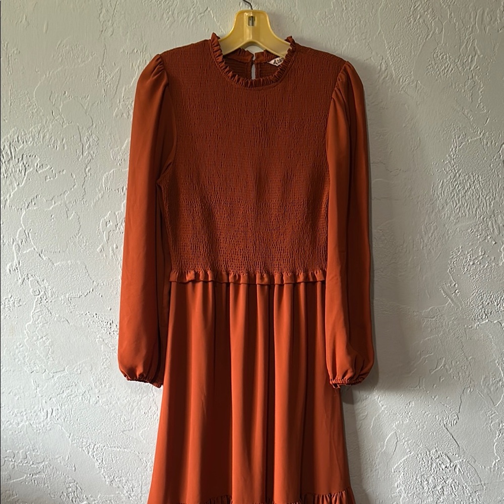 Elegant Orange Long Sleeve Dress